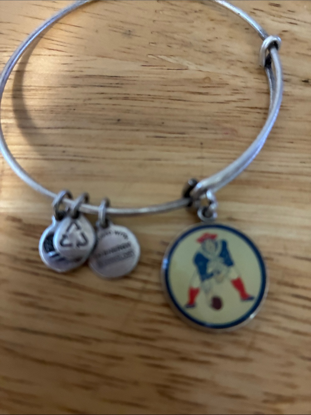 Silver-Tone Adjustable Charm Bangle Bracelet with Patriots Charm 2015